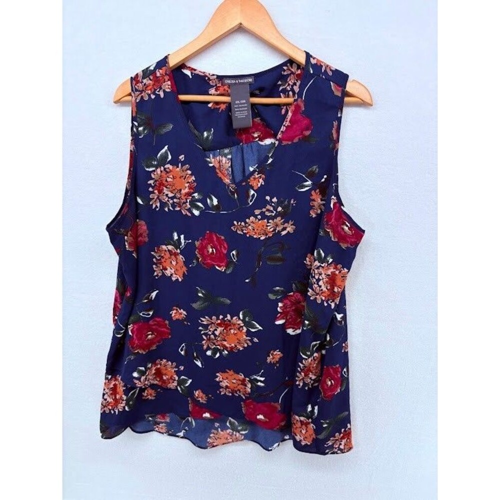 Chelsea and Theodore Sleeveless Tunic Top Floral Navy Blue Size XXL Career‎ Wear